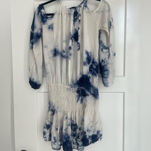 Blue Life, mini off shoulder dress, size XS, blue and white